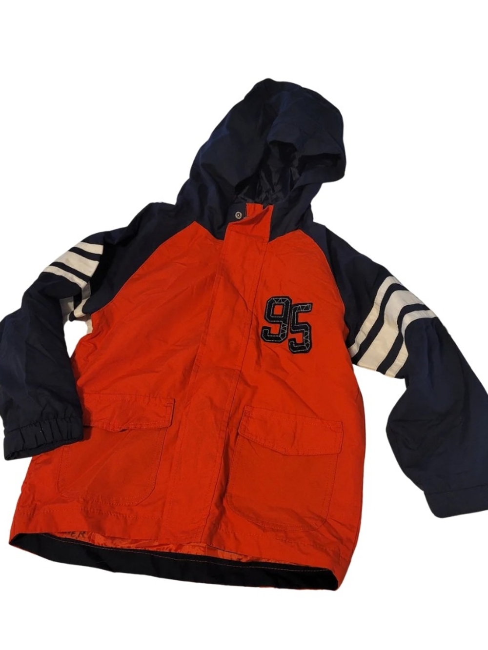 OshKosh B'gosh Red and Navy Hooded Raincoat with '95' Patch